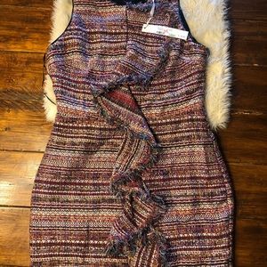 JACQUARD RUFFLE FRONT DRESS